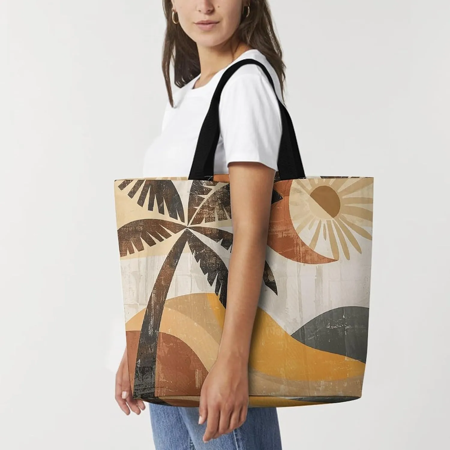Grocery Bag Reusable Tote Bag Foldable Two Cranes Painting Shopping Bag Handbag Washable Shoulder Bag for Travel