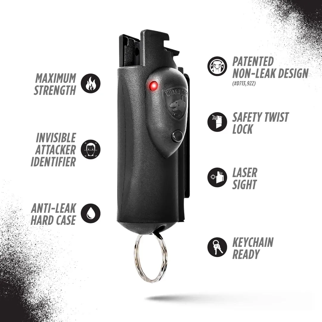 Guard Dog Security Pepper Spray Self Defense for Women, Men, OC Spray, AccuFire World’s Only Laser Sight Pepper Spray Keychain with Belt Clip for Quick Access, 16 Feet Range