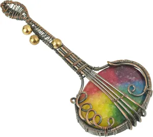 Guitar Shaped Gemstone Pendant Copper Wire Wrapped Jewelry Necklace