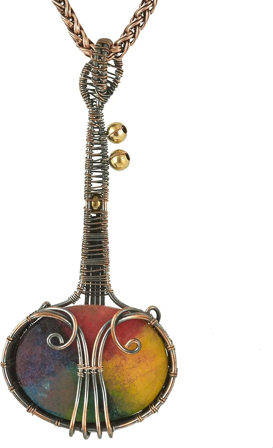 Guitar Shaped Gemstone Pendant Copper Wire Wrapped Jewelry Necklace