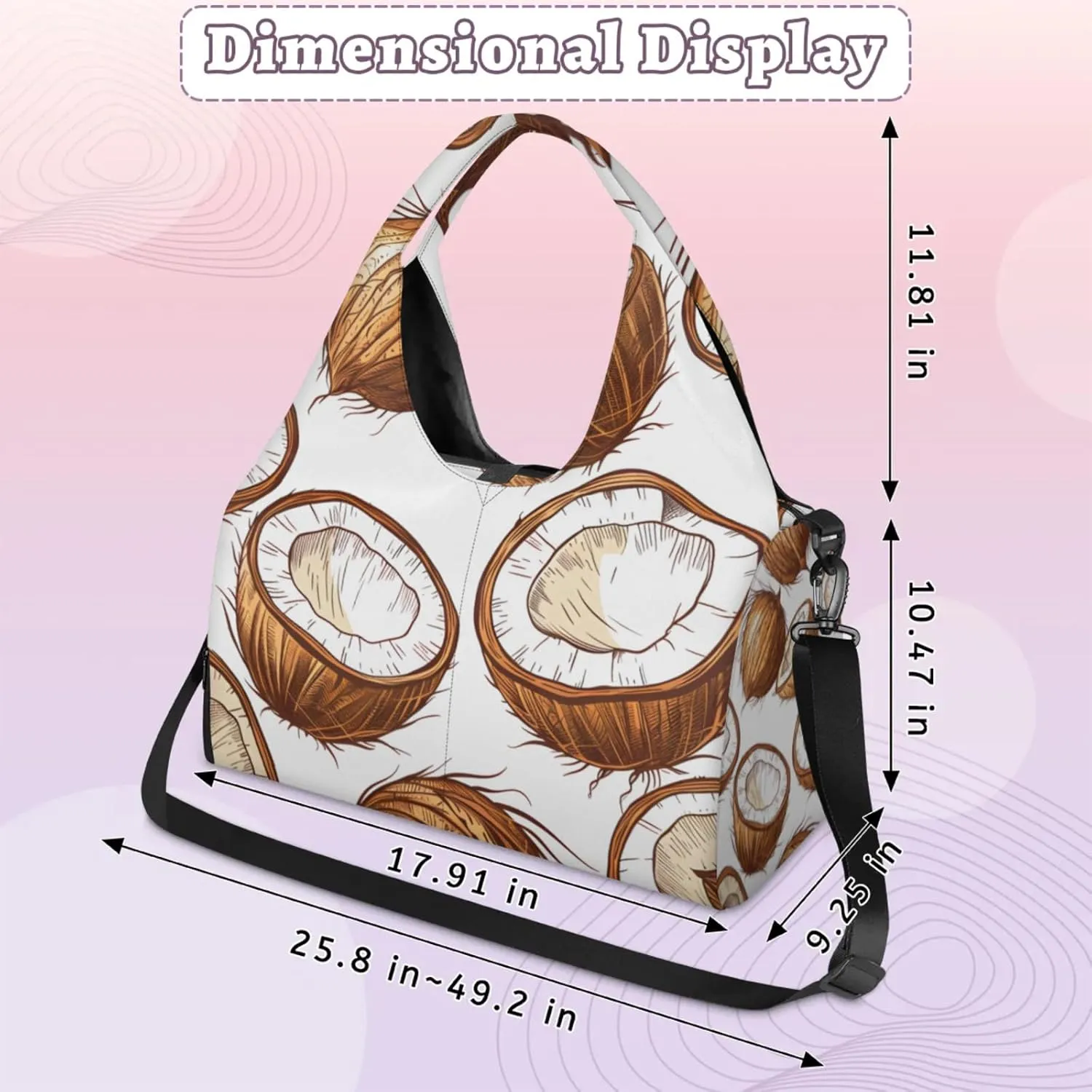 Gym Bag for Women Coconut Print Duffel Bag with Shoe Compartment and Yoga Mat Holder Portable Weekender Bags Travel Tote Bags