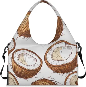 Gym Bag for Women Coconut Print Duffel Bag with Shoe Compartment and Yoga Mat Holder Portable Weekender Bags Travel Tote Bags