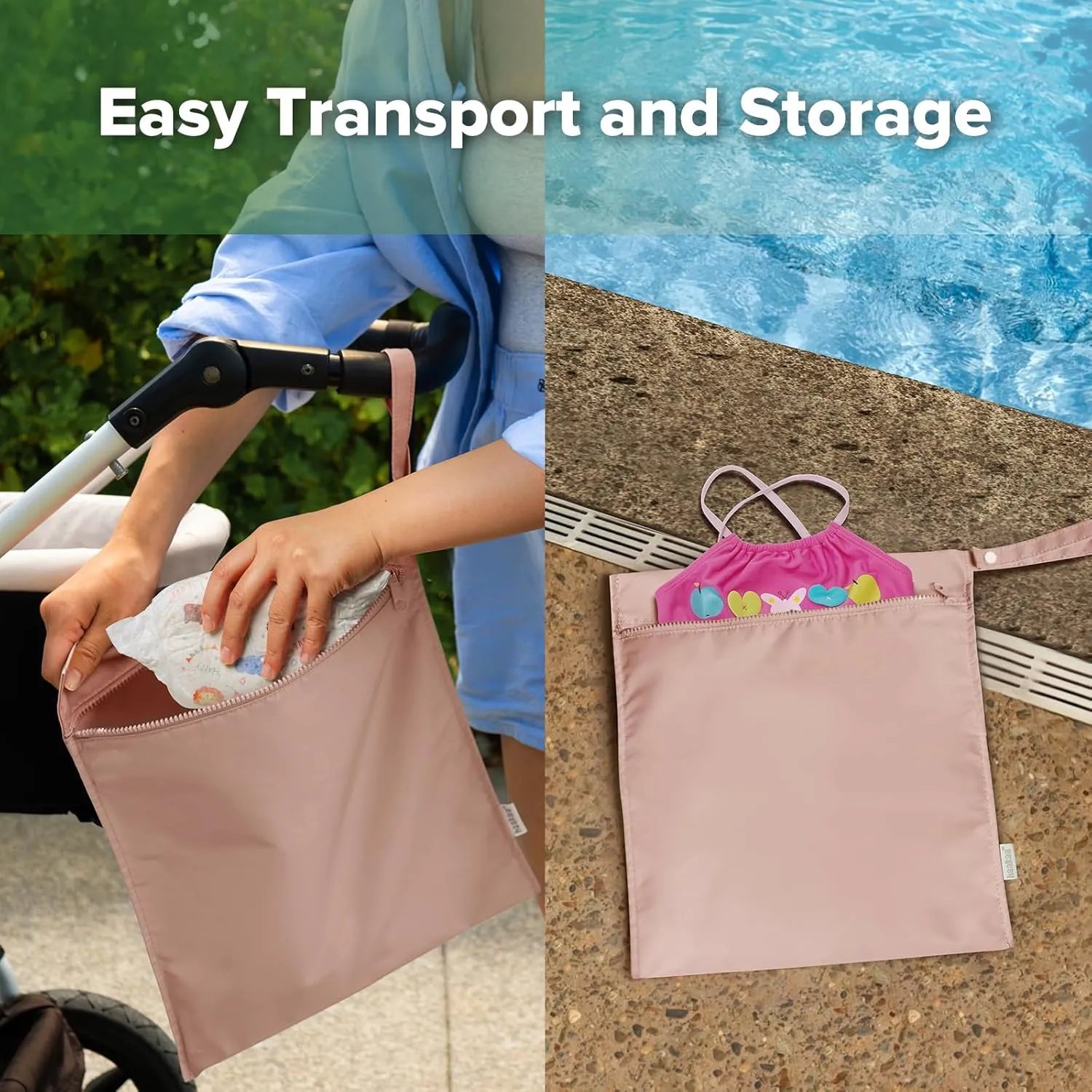 haakaa Waterproof Wet Bags for Baby, Wet Dry Bags for Diaper Bag, Travel, Swimsuit, Beach, Pool, Pump Parts, Stroller, Daycare,Yoga, Blush