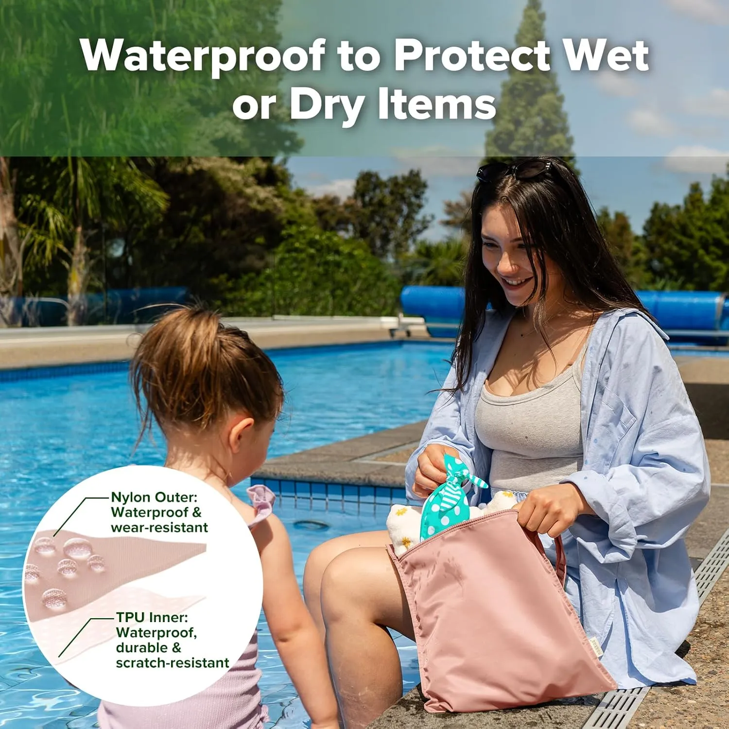haakaa Waterproof Wet Bags for Baby, Wet Dry Bags for Diaper Bag, Travel, Swimsuit, Beach, Pool, Pump Parts, Stroller, Daycare,Yoga, Blush