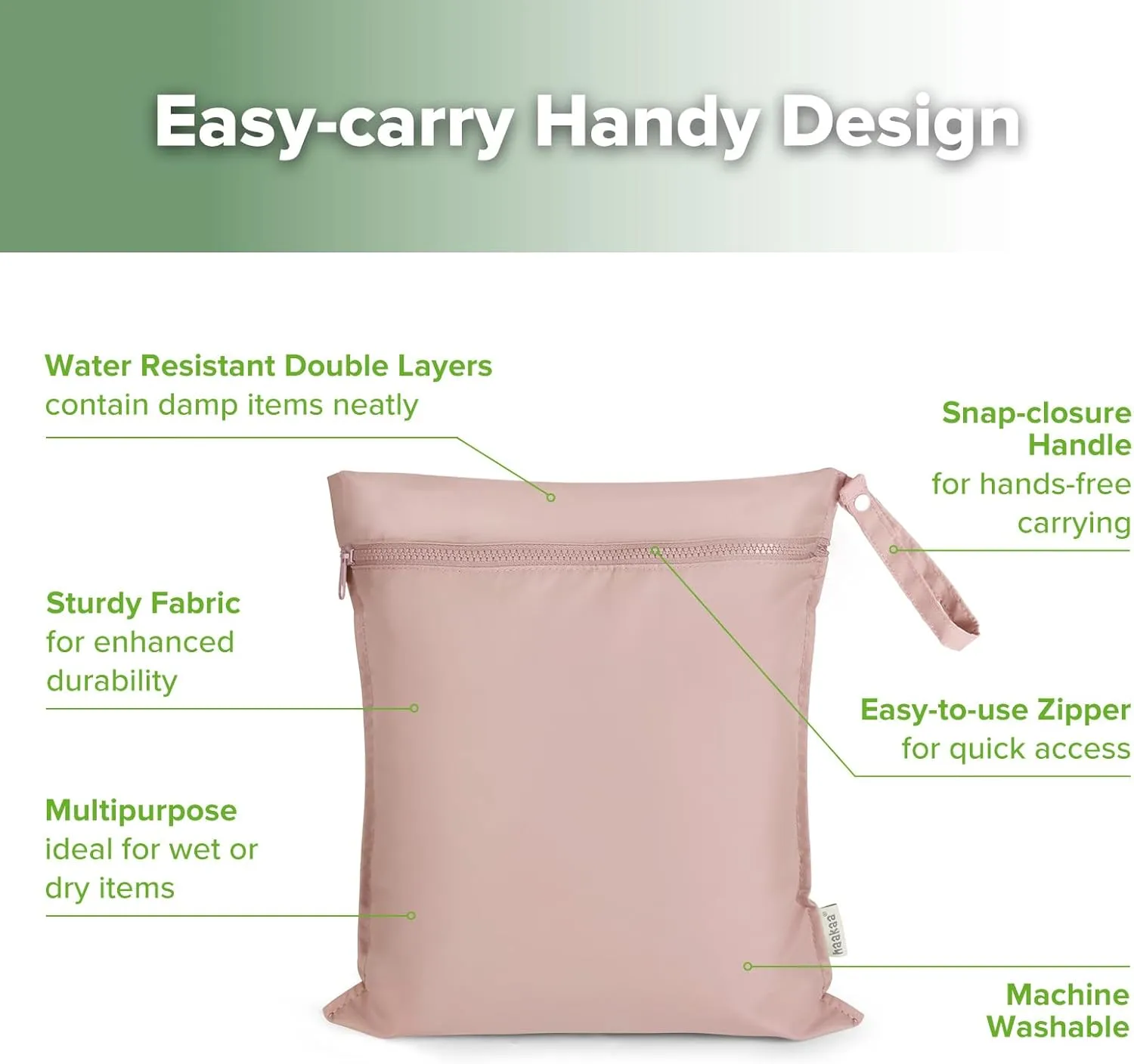 haakaa Waterproof Wet Bags for Baby, Wet Dry Bags for Diaper Bag, Travel, Swimsuit, Beach, Pool, Pump Parts, Stroller, Daycare,Yoga, Blush