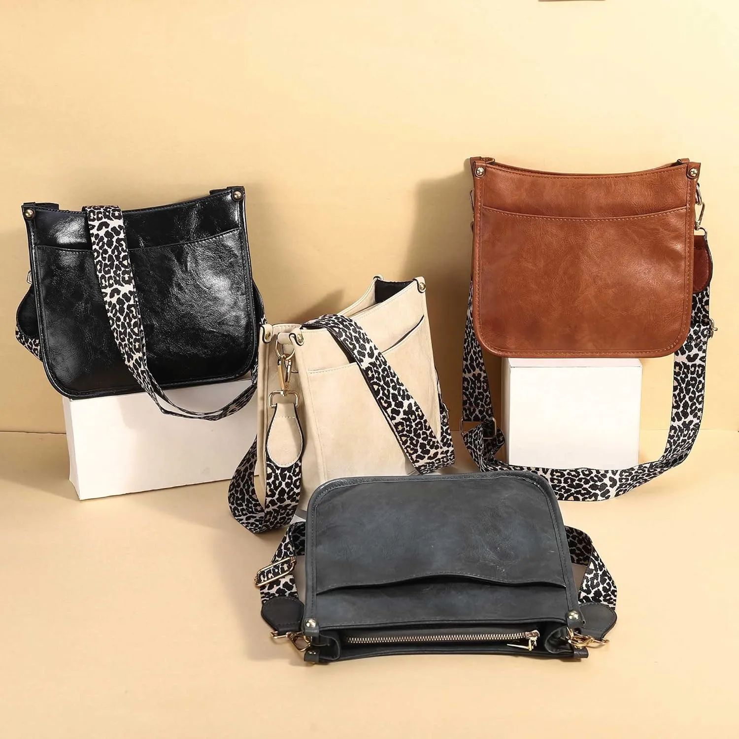 HAIBOLAN Women's Leopard Guitar Strap Crossbody Purse Shoulder Bucket Cross-body Purse