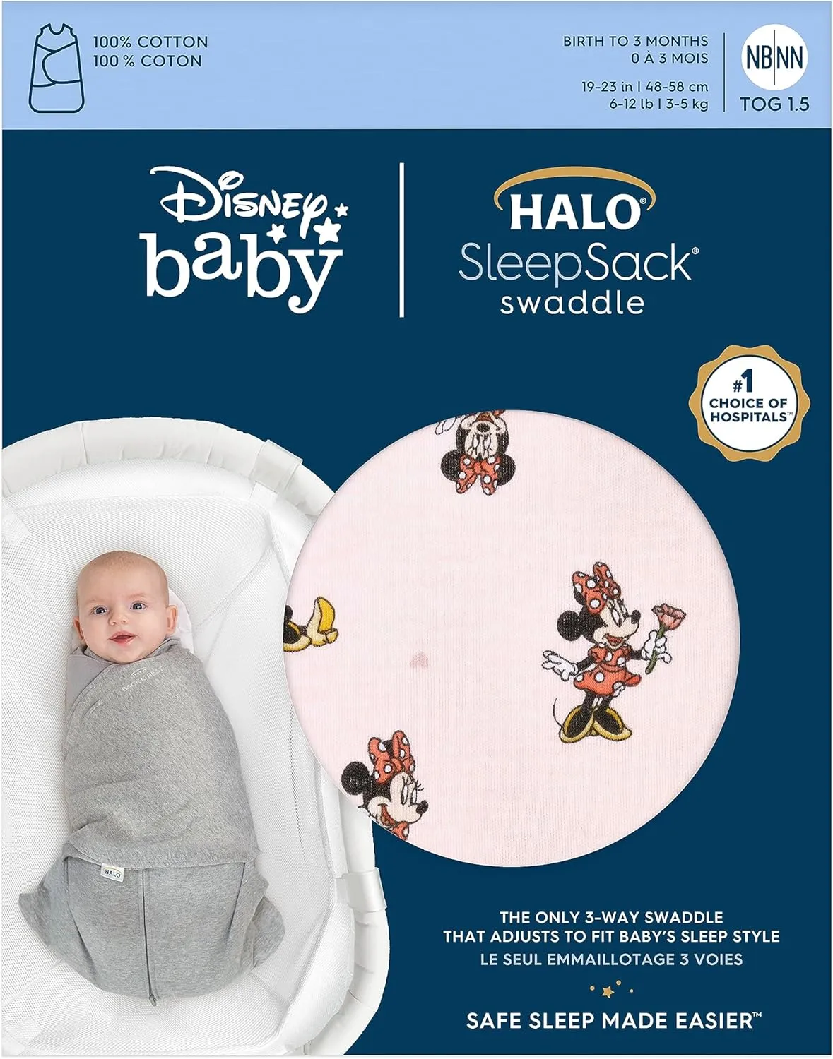 HALO 100% Cotton Sleepsack Swaddle, 3-Way Adjustable Wearable Blanket, TOG 1.5