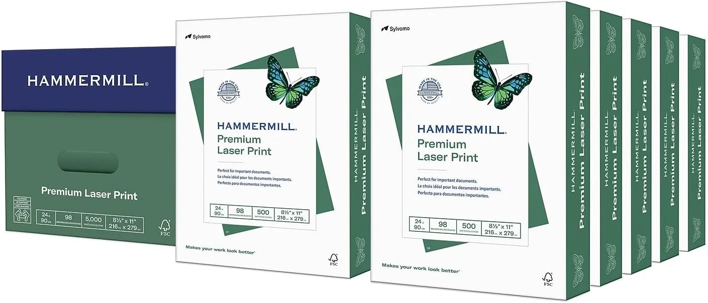 Hammermill Printer Paper, Premium Laser Print 24 lb, 8.5 x 11-10 Ream (5000 Sheets) - 98 Bright, Made in the USA, 104604C