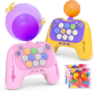 Handheld Speed Pushing Game Machine with Balloons 2-Player Fidget Game Light Up Quick Push Games Fast Push Puzzle Games Console for 8 9 10 11 12  Years Old Kids Adults-Pink Yellow
