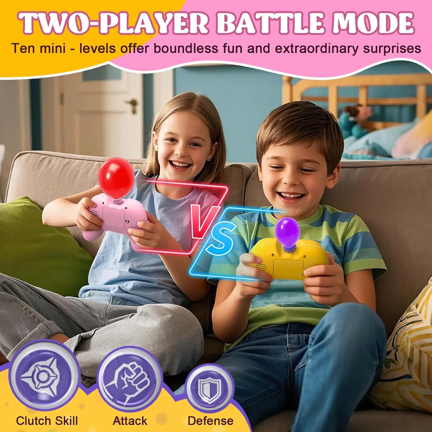 Handheld Speed Pushing Game Machine with Balloons 2-Player Fidget Game Light Up Quick Push Games Fast Push Puzzle Games Console for 8 9 10 11 12  Years Old Kids Adults-Pink Yellow
