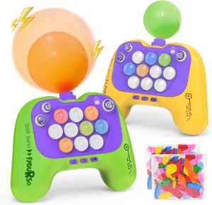 Handheld Speed Pushing Game Machine with Balloons 2-Player Fidget Games Light Up Quick Push Games Fast Push Puzzle Game Console for 8 9 10 11 12  Years Old Kids Adults-Yellow Green