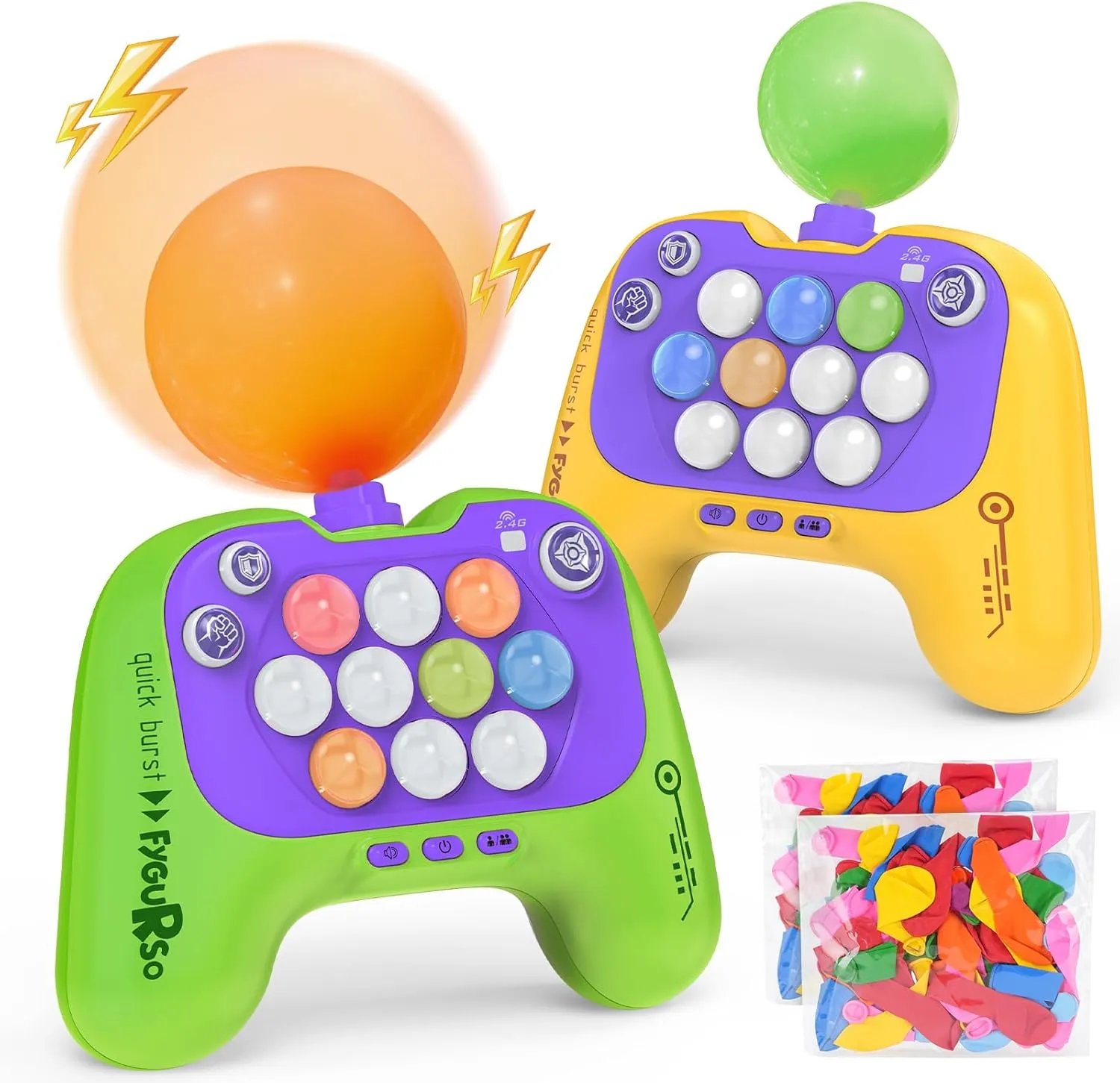 Handheld Speed Pushing Game Machine with Balloons 2-Player Fidget Games Light Up Quick Push Games Fast Push Puzzle Game Console for 8 9 10 11 12  Years Old Kids Adults-Yellow Green
