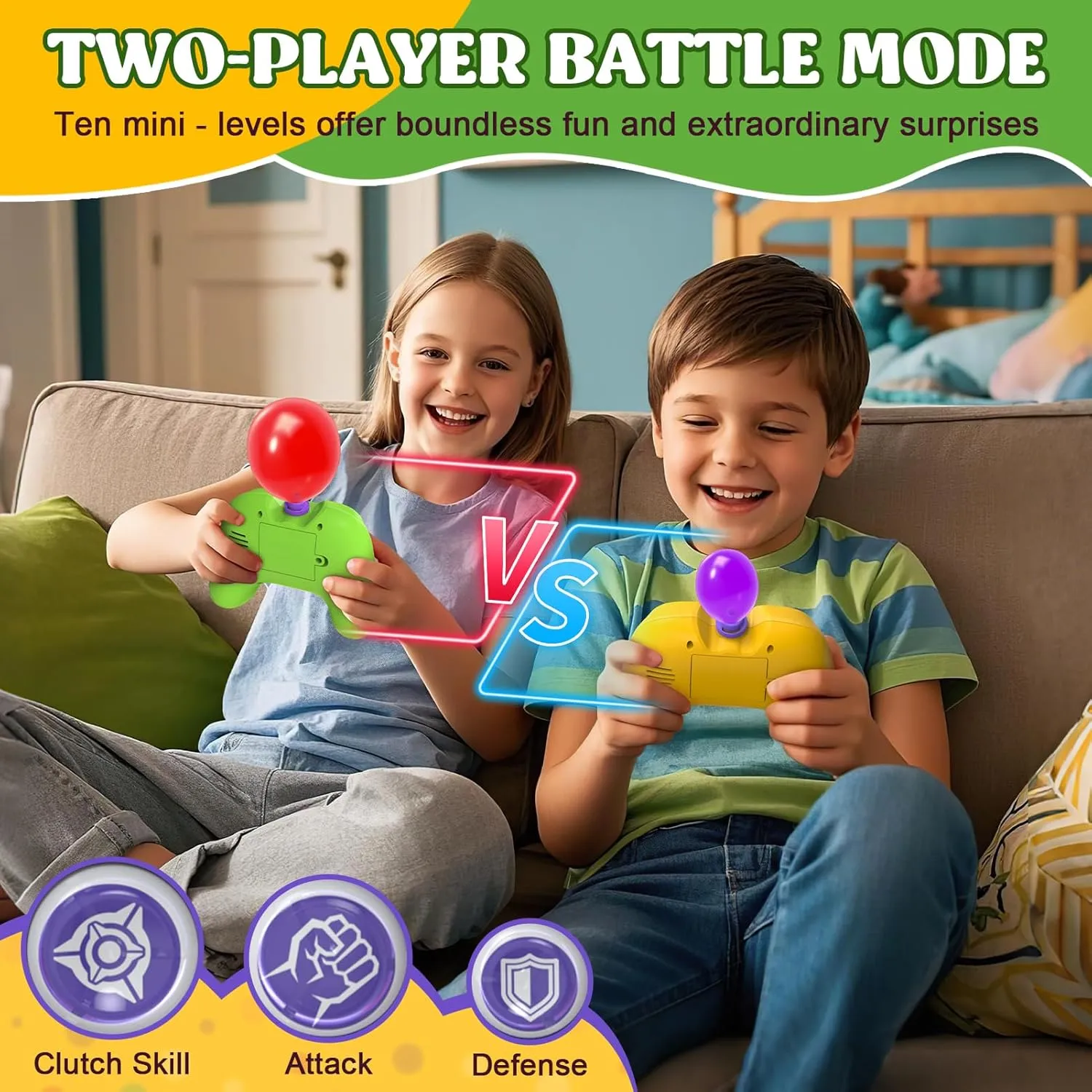 Handheld Speed Pushing Game Machine with Balloons 2-Player Fidget Games Light Up Quick Push Games Fast Push Puzzle Game Console for 8 9 10 11 12  Years Old Kids Adults-Yellow Green