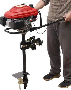 HANGKAI 4 Stroke 5HP Outboard Motor 200cc Heavy Duty Inflatable Fishing Boat Engine Small Boat Motor Gas Powered Marine Engine with Air-Cooled System CDI Ignition（3600rmp)