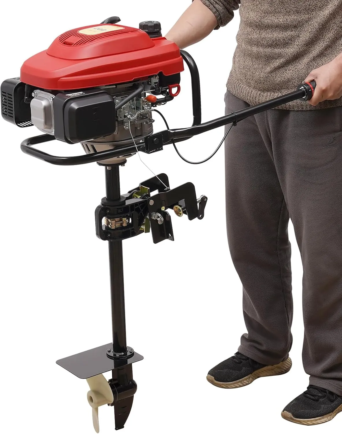 HANGKAI 4 Stroke 5HP Outboard Motor 200cc Heavy Duty Inflatable Fishing Boat Engine Small Boat Motor Gas Powered Marine Engine with Air-Cooled System CDI Ignition（3600rmp)