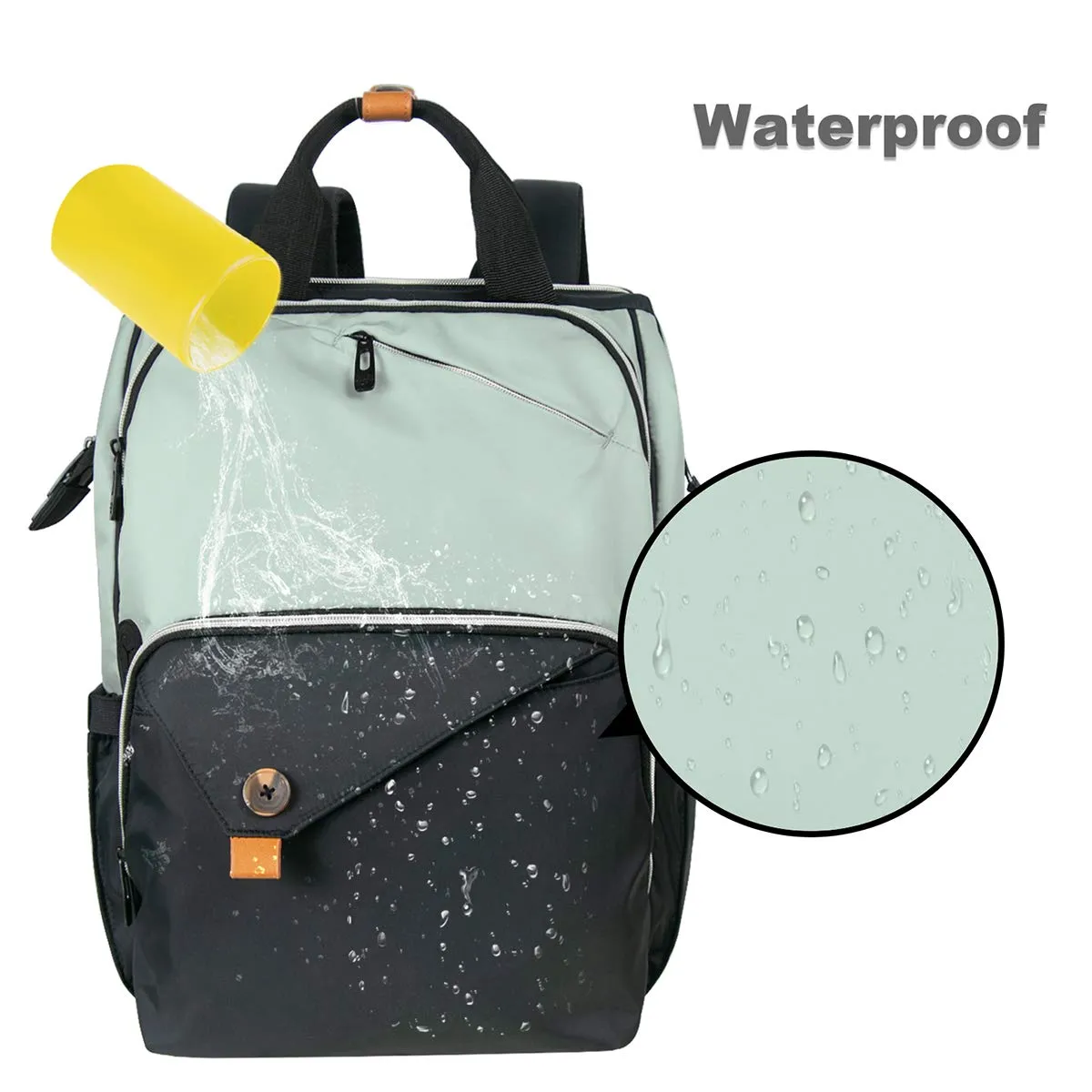 Hap Tim Diaper Bag Backpack,Large Capacity Travel Back Pack Maternity Baby Nappy Changing Bags, Double Compartments with Stroller Straps,Waterproof, Mint Green Black(US7340-GB)