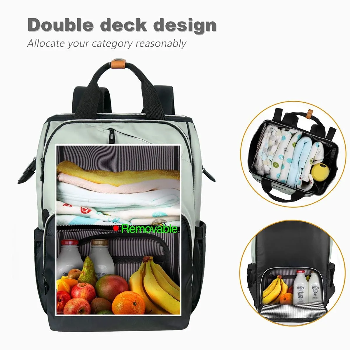 Hap Tim Diaper Bag Backpack,Large Capacity Travel Back Pack Maternity Baby Nappy Changing Bags, Double Compartments with Stroller Straps,Waterproof, Mint Green Black(US7340-GB)