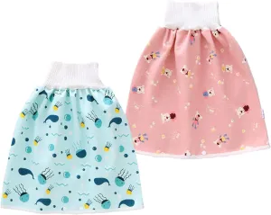 Happy Cherry Diaper Skirts Water Resistance Reusable Comfy Unisex Infant Potty Training Clothes 2 Pack Ocean1 Pink Bear1 L