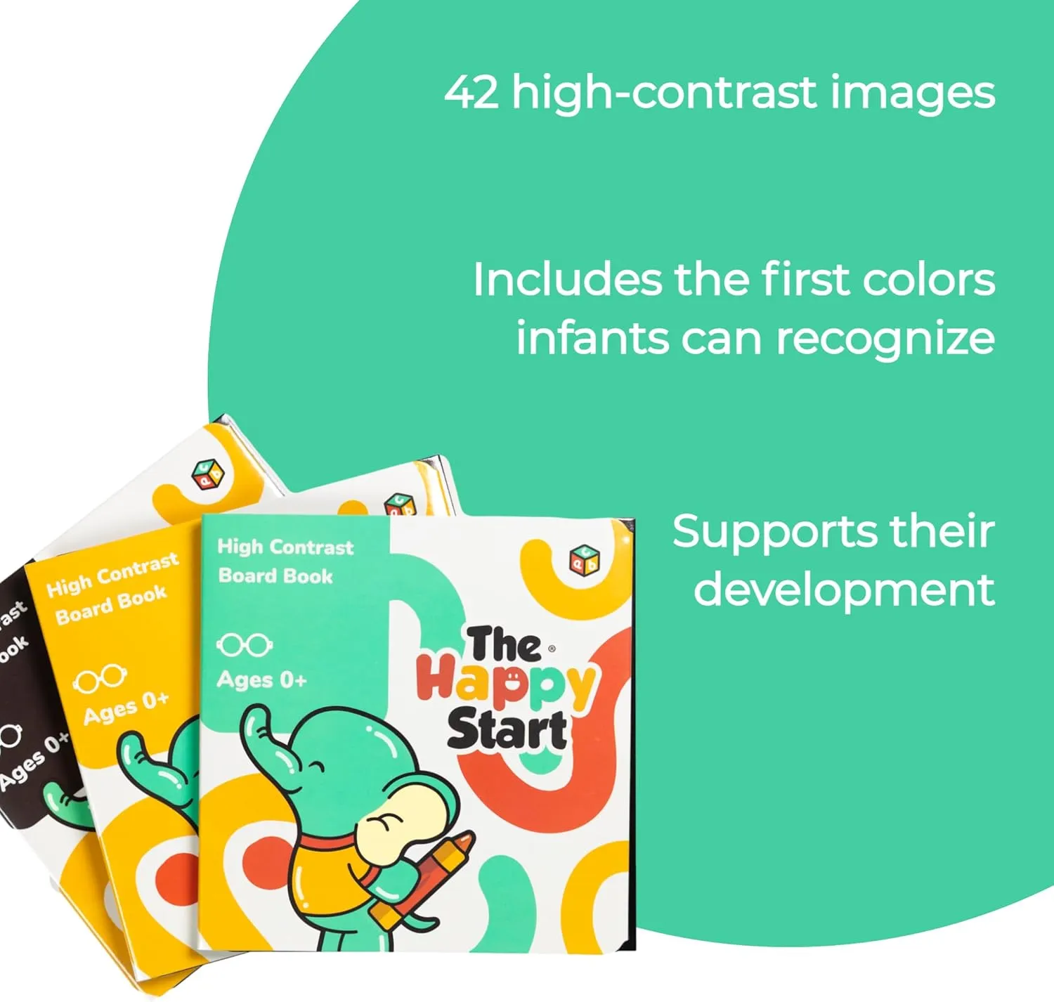 Happy Start High Contrast Board Book: Easy to Clean - Hospital Approved - Stands on Its Own - Tummy Time Toys - Black and White High Contrast Baby Toys - Ages 0  (English (Pack of 3))