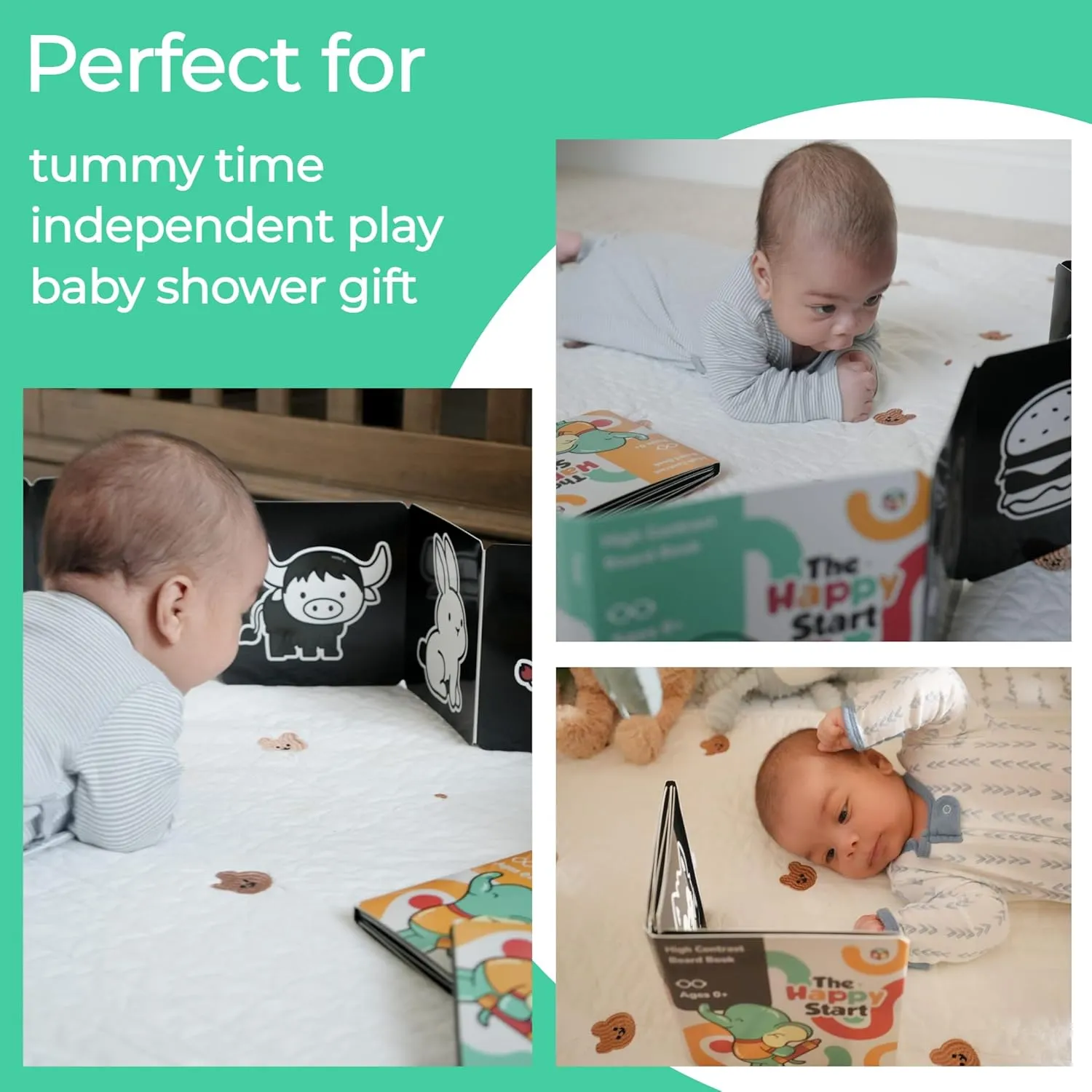 Happy Start High Contrast Board Book: Easy to Clean - Hospital Approved - Stands on Its Own - Tummy Time Toys - Black and White High Contrast Baby Toys - Ages 0  (English (Pack of 3))
