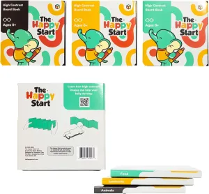 Happy Start High Contrast Board Book: Easy to Clean - Hospital Approved - Stands on Its Own - Tummy Time Toys - Black and White High Contrast Baby Toys - Ages 0  (English (Pack of 3))