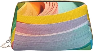 Harmonious Colors Print Small Leather Makeup Bag for Women, Travel Cosmetic Bag with Zipper, Toiletries, Purse, Gift