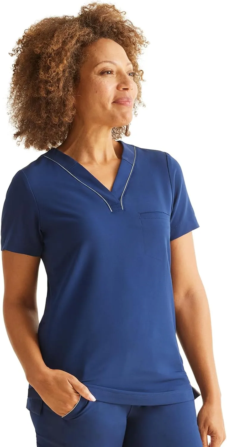 Healing Hands Women's V-Neck Scrub Top Stella with Reflective Trim, Welt Chest Pocket, Moisture Wicking & 360° Stretch HH700