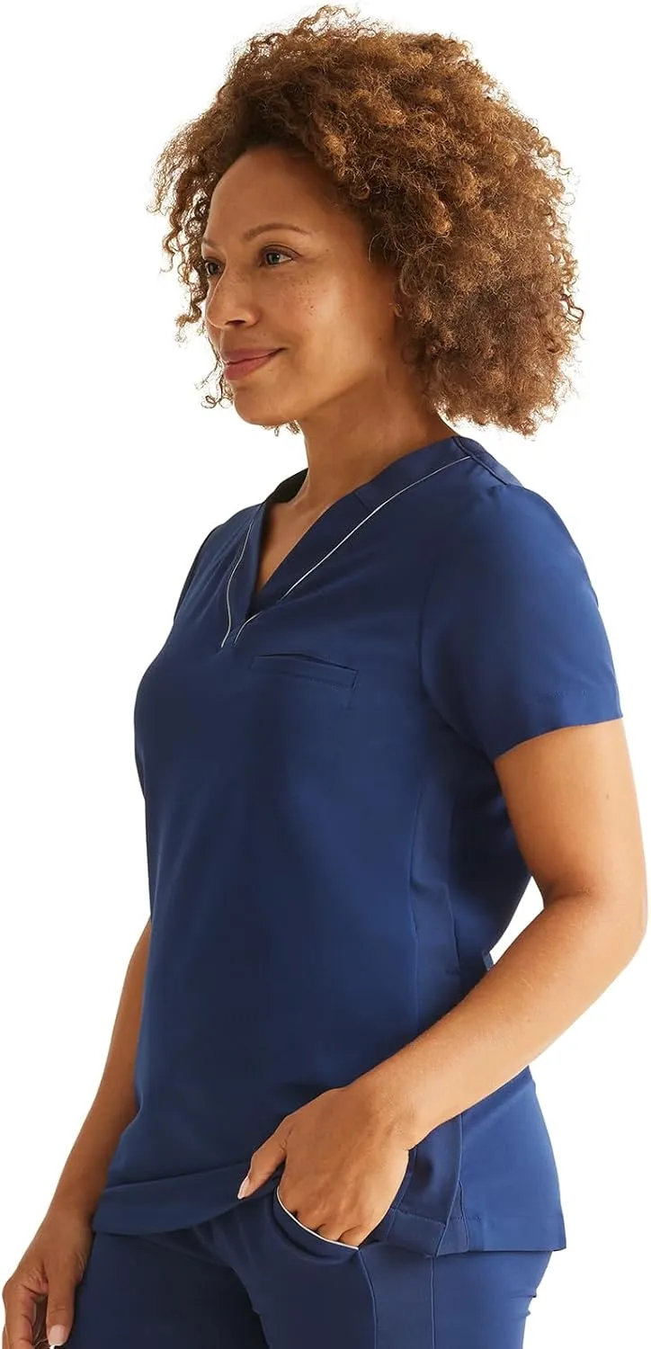 Healing Hands Women's V-Neck Scrub Top Stella with Reflective Trim, Welt Chest Pocket, Moisture Wicking & 360° Stretch HH700