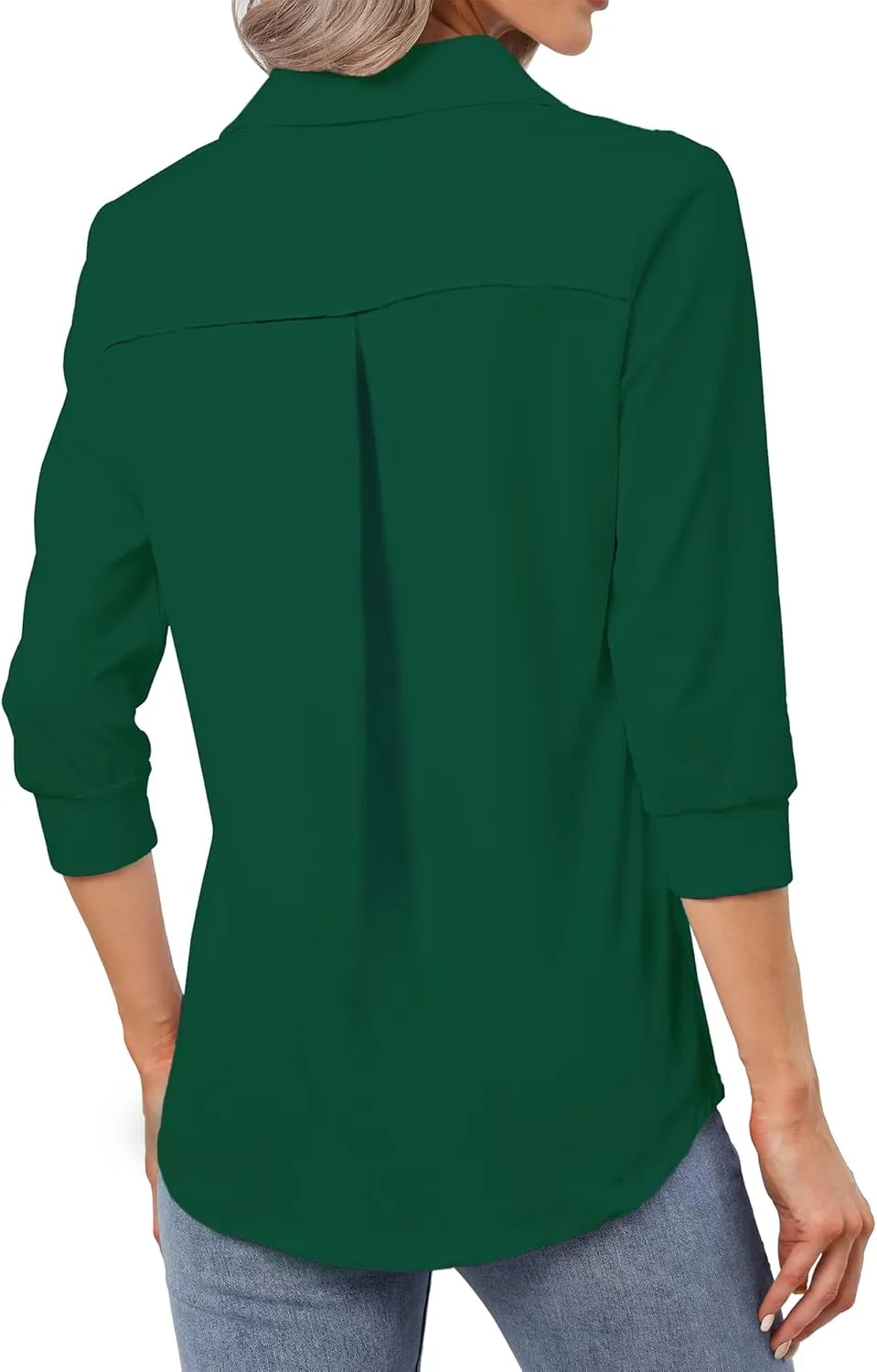 Heat Move Women's 3/4 Sleeve Length Tops Collared V Neck Shirt Dressy Casual Business Blouses for Work Professional