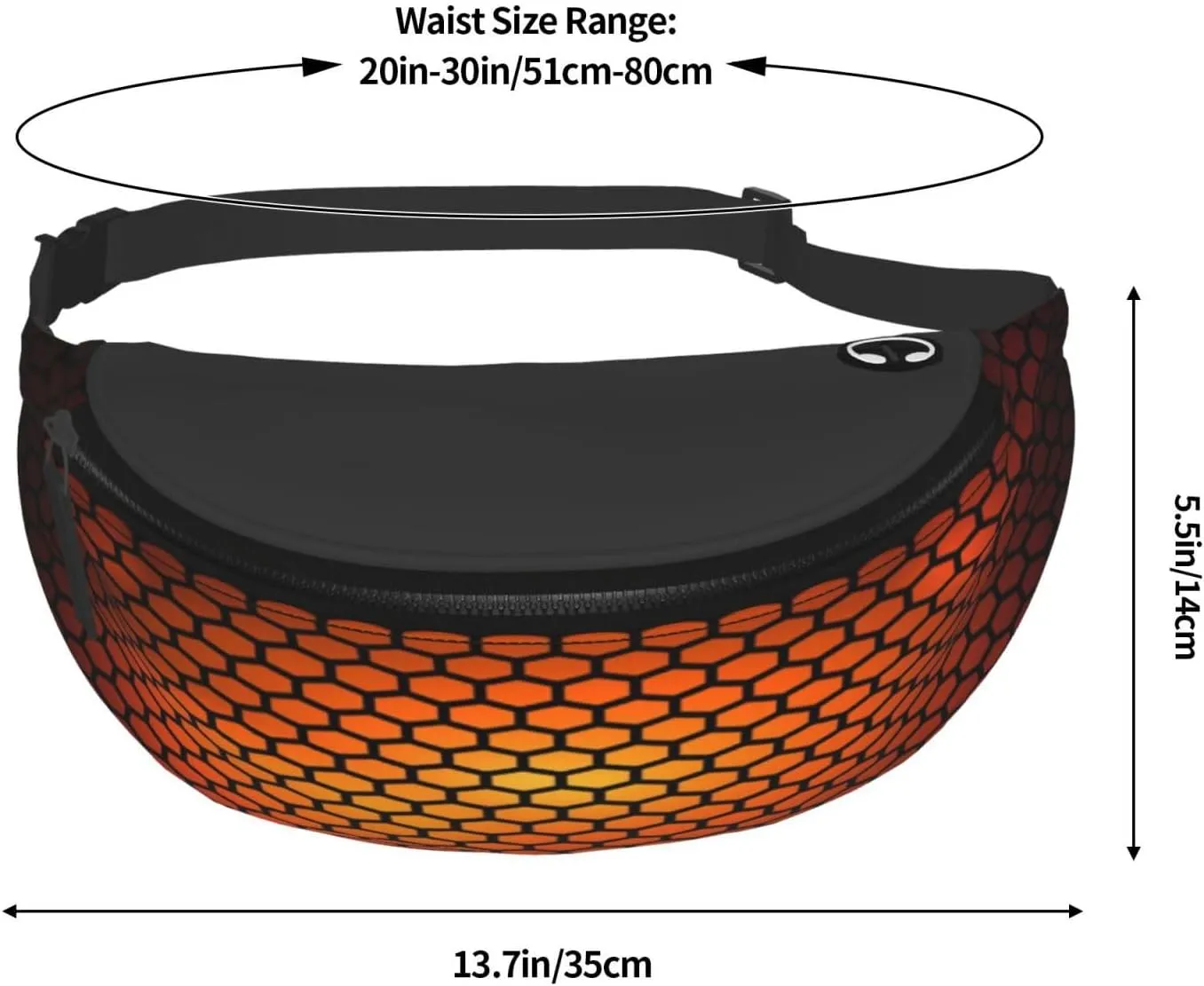 Hexagonal Orange Fanny Pack, Crossbody Waist Packs for Women Men Waist Bags with Adjustable Strap for Travel Running Hiking Sport