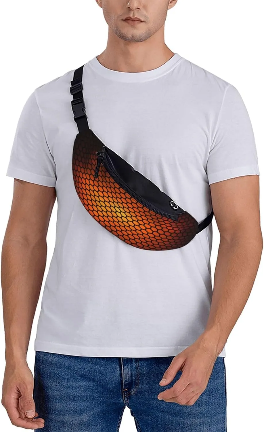 Hexagonal Orange Fanny Pack, Crossbody Waist Packs for Women Men Waist Bags with Adjustable Strap for Travel Running Hiking Sport