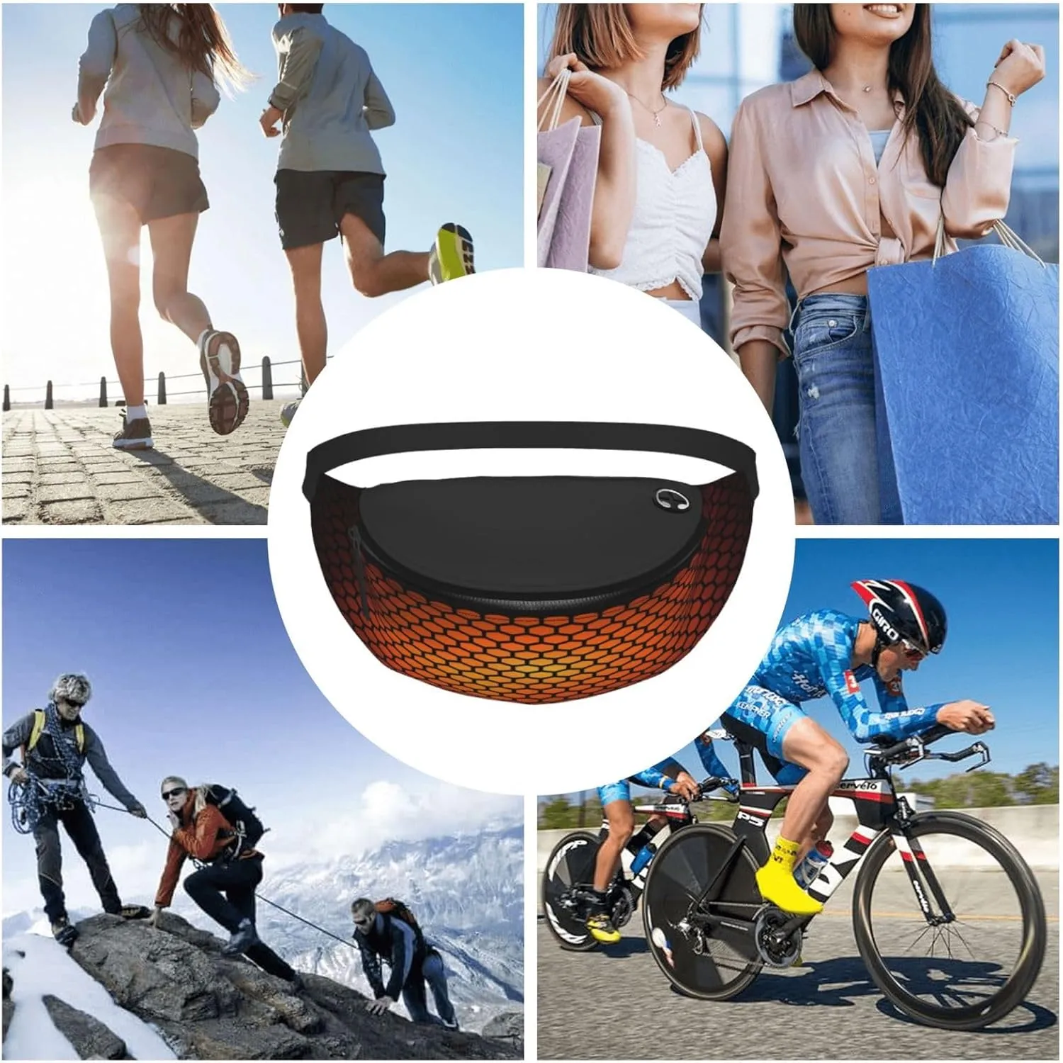 Hexagonal Orange Fanny Pack, Crossbody Waist Packs for Women Men Waist Bags with Adjustable Strap for Travel Running Hiking Sport