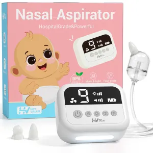 HEYVALUE Nasal Aspirator for Baby, Hospital Grade Nose Sucker with 9 Levels Suction, Night Light and Nursery Rhyme Soothing Function, Electric Nose Suction for Baby with Food-Grade Silicone Tips