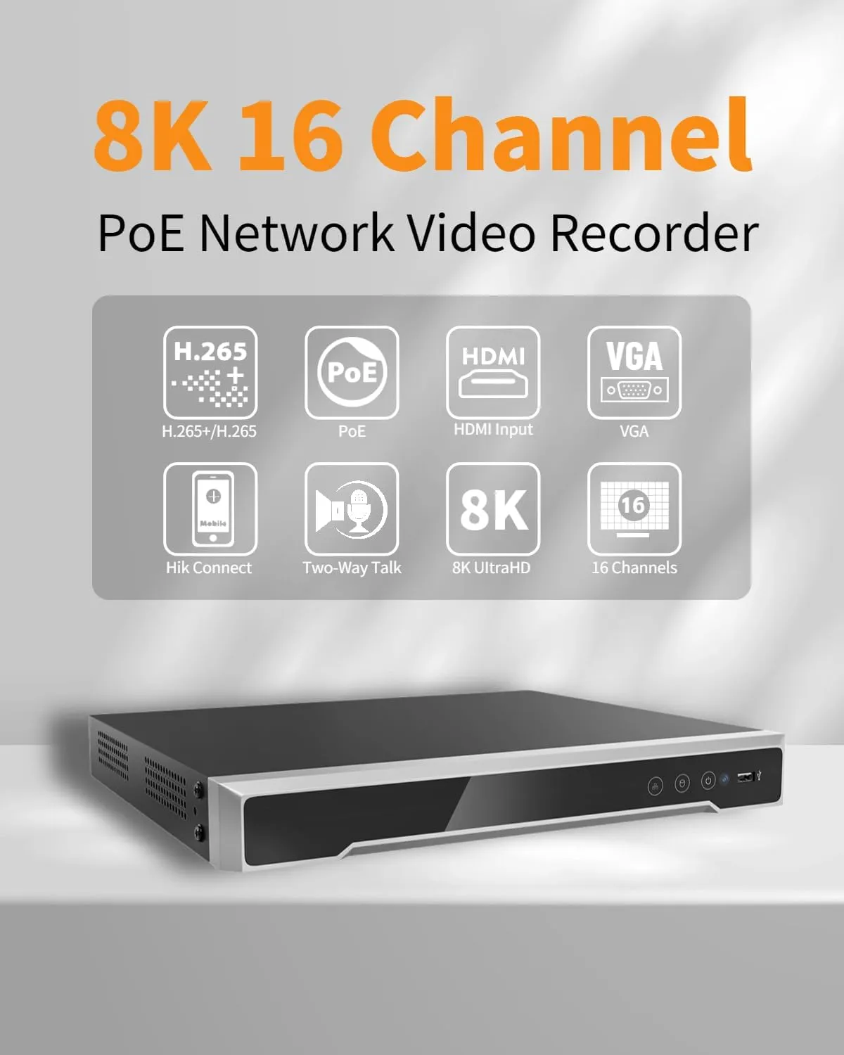 Hik 16 Channels 1U 16 PoE 8K NVR Network Video Recorder Compatible with HIK IP Camera(International English Version No HDD) 7616NI-M2/16P