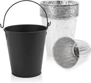 Hisencn Drip Grease Bucket and 15-Pack Foil Liners for Oklahoma Joe's, Traeger 20/22/34, Pit-Boss, Z Grill, Camp Chef, Black Galvanized Steel Metal Bucket Fits Most Offset Pellet Smokers