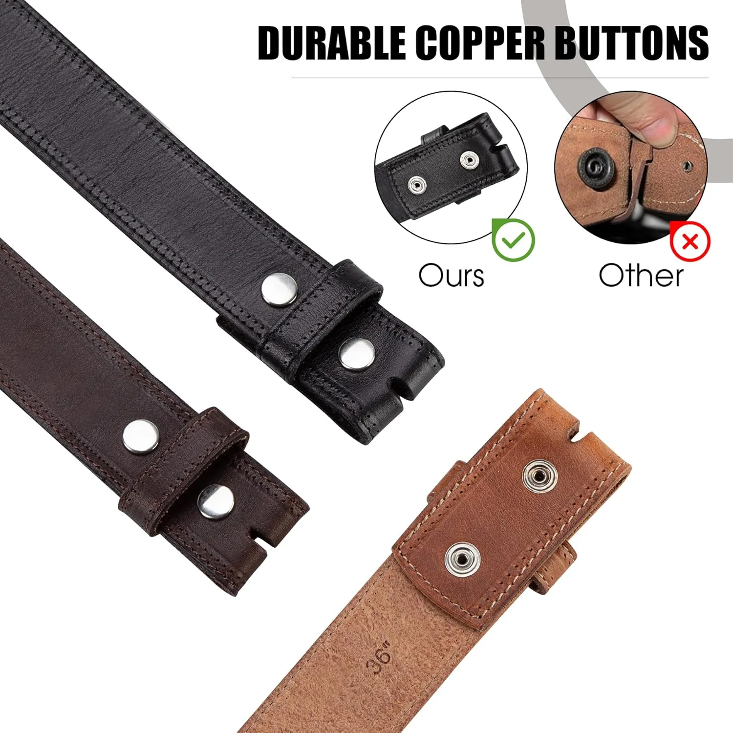 HJones Western Belts Genuine Full Grain Leather Belt for Belt Buckle Men's, 1.5" Replacement Belt Strap Without Buckle