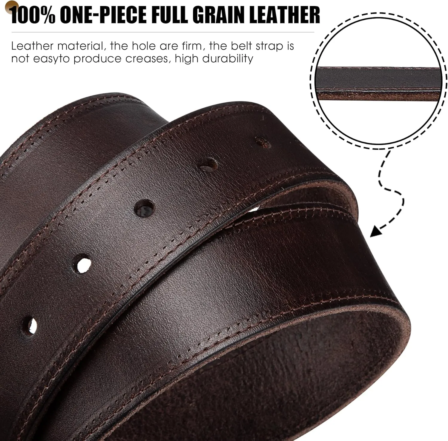 HJones Western Belts Genuine Full Grain Leather Belt for Belt Buckle Men's, 1.5" Replacement Belt Strap Without Buckle