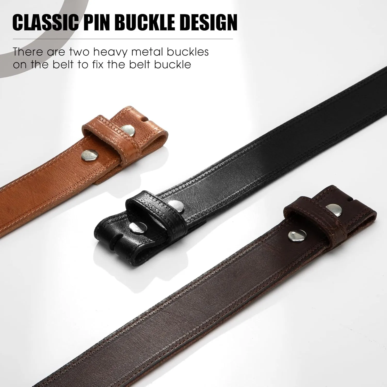 HJones Western Belts Genuine Full Grain Leather Belt for Belt Buckle Men's, 1.5" Replacement Belt Strap Without Buckle