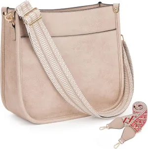 HKCLUF Crossbody Bags for Women Trendy Vegan Leather Hobo Handbags With 2PCS Adjustable Guitar Strap Shoulder Bucket Bags