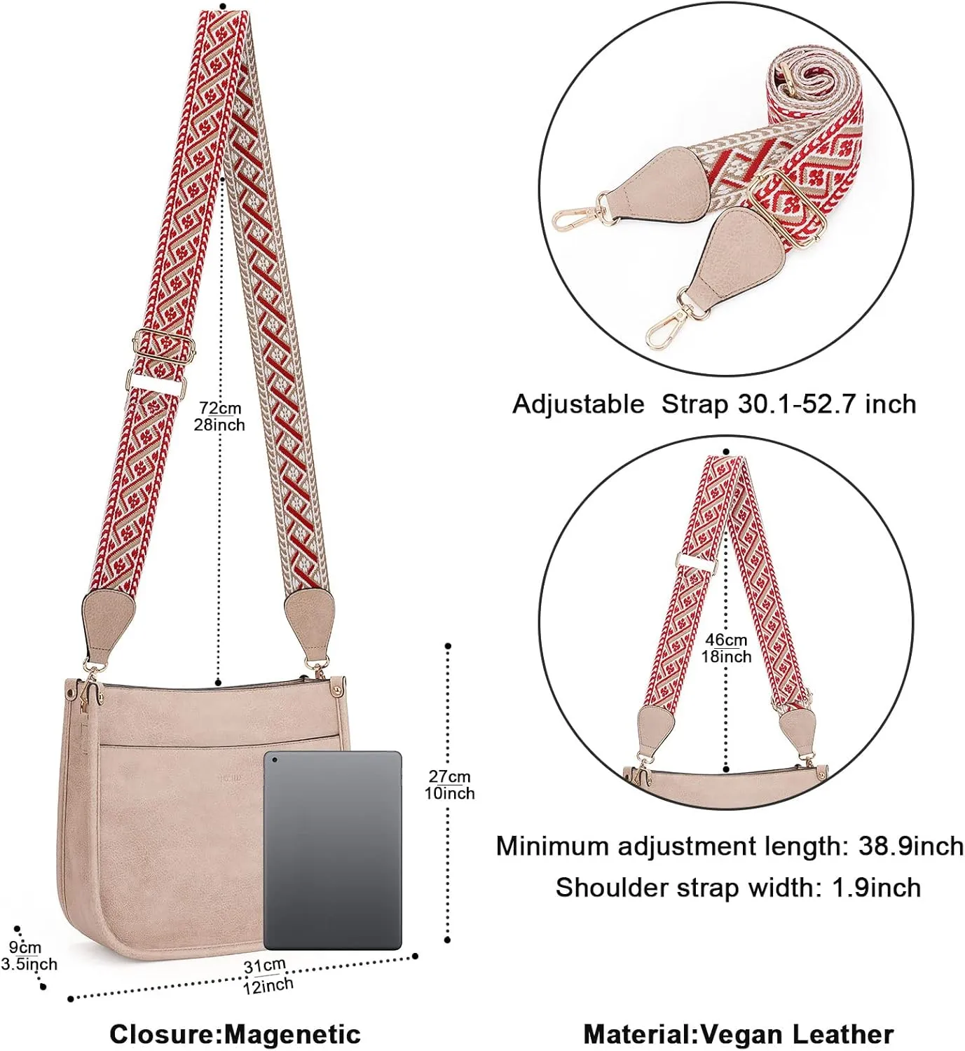 HKCLUF Crossbody Bags for Women Trendy Vegan Leather Hobo Handbags With 2PCS Adjustable Guitar Strap Shoulder Bucket Bags
