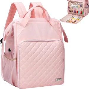 HOMEST Knitting Bag Backpack, Crochet Storage Organizer, Large Yarn Holder with Custom Front Pocket for Crochet Accessories and Supplies, Pink