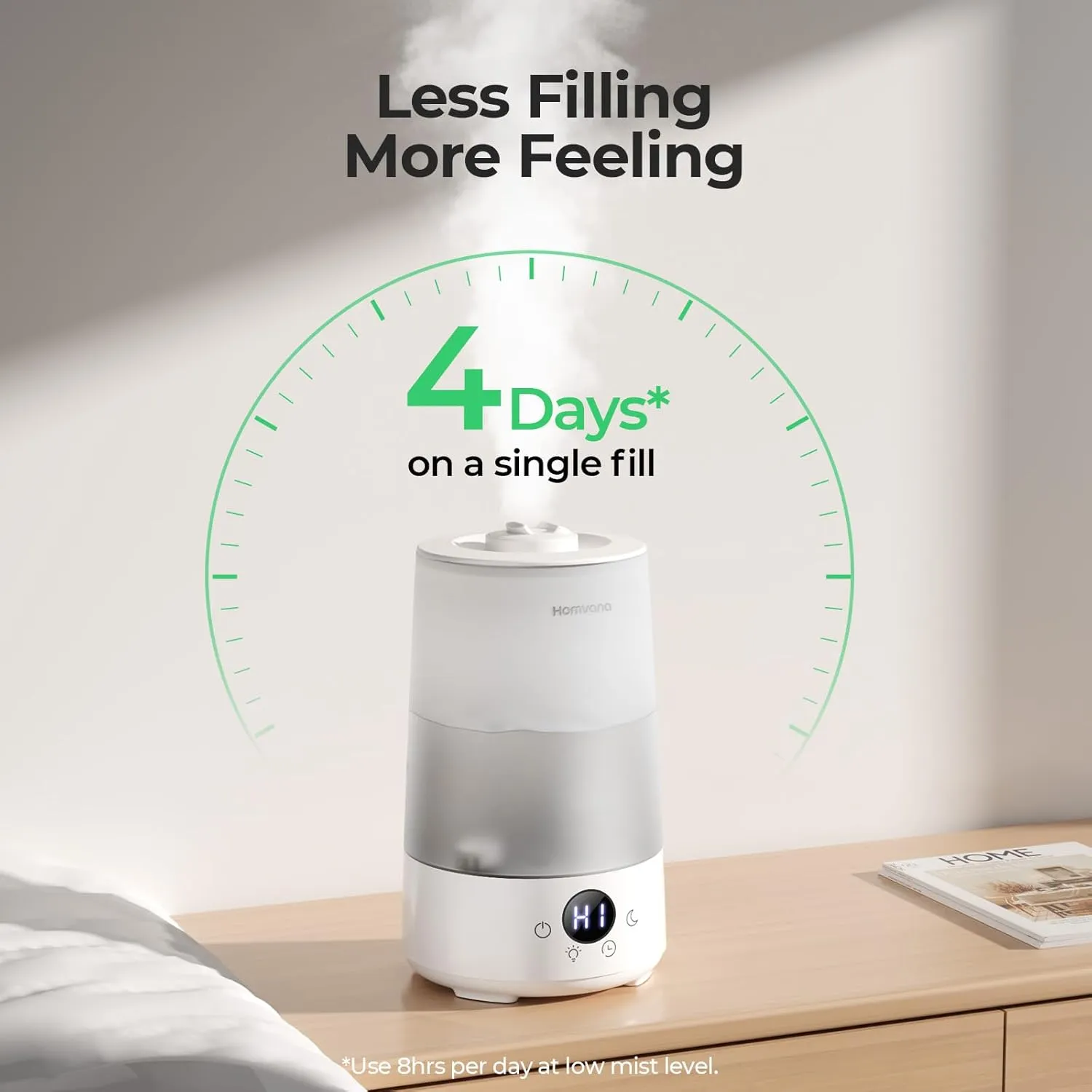 Homvana 3.6L Cool Mist Humidifiers for Bedroom, Large Room, Home, Whole House, Office, Living Room, 34H Top Fill Easy to Clean, Humidifier for Baby, Nursery, Infants, Kids, Toddlers, BPA-Free (White)