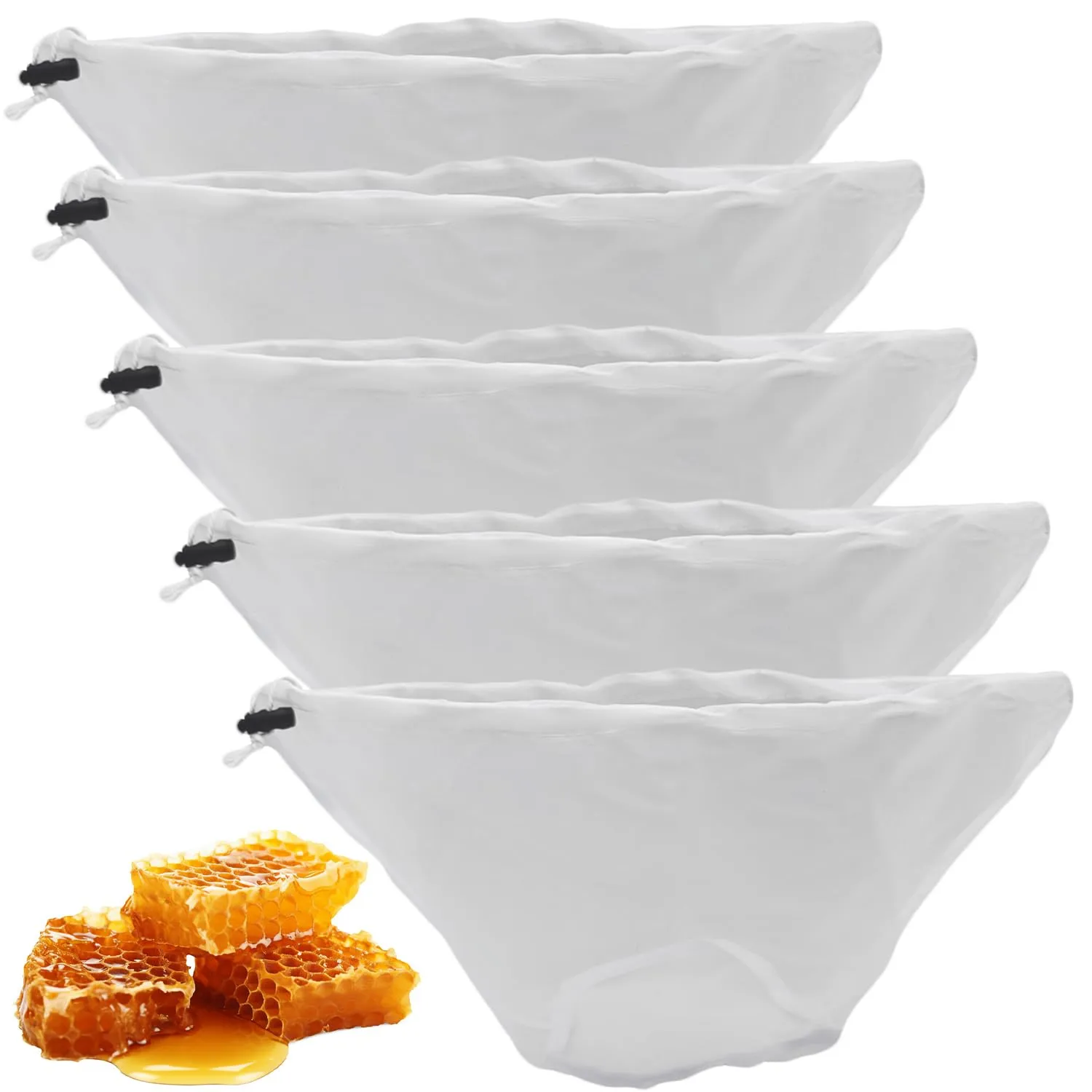 Honey Strainer Bag for 5 Gallon Bucket, 19.6"x7" Reusable and Washable Honey Filter Bag Ultra-Fine 150 Micron Mesh Nylon Strainer Beekeeping Supplies with Drawstring