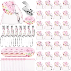 Hoolerry 30 Sets Baby Shower Favors for Guest Pink Nail Clippers with Welcome Tags and Organza Bags for Baby Shower Gender Reveal Party Souvenirs Gifts