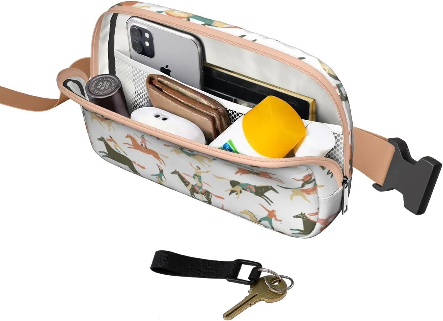 Horse Mini Belt Bag for Men Women Pony Floral Waist Packs Crossbody Bags Adjustable Strap for Hiking Cycling Sports