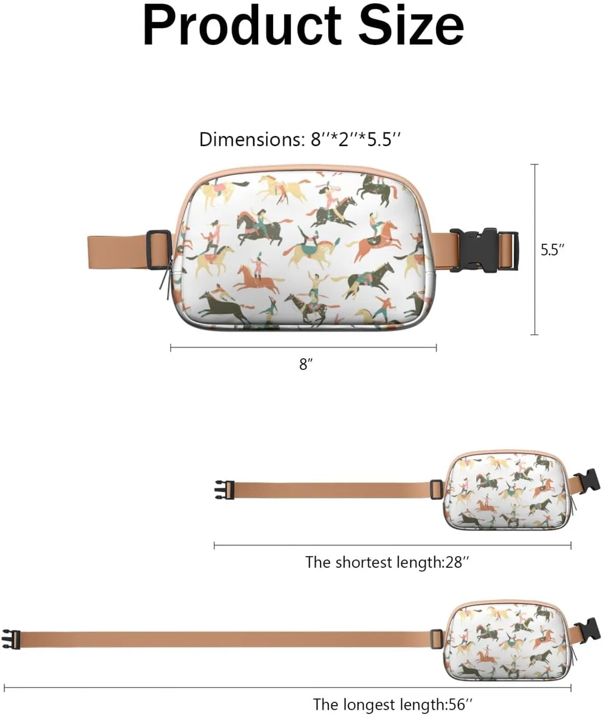 Horse Mini Belt Bag for Men Women Pony Floral Waist Packs Crossbody Bags Adjustable Strap for Hiking Cycling Sports