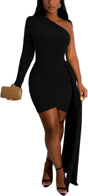 HugeNice Women's Sexy Deep V Neck Bodycon Mini Dresses Casual Long Sleeve Wrap Club Cocktail Party Short Dress