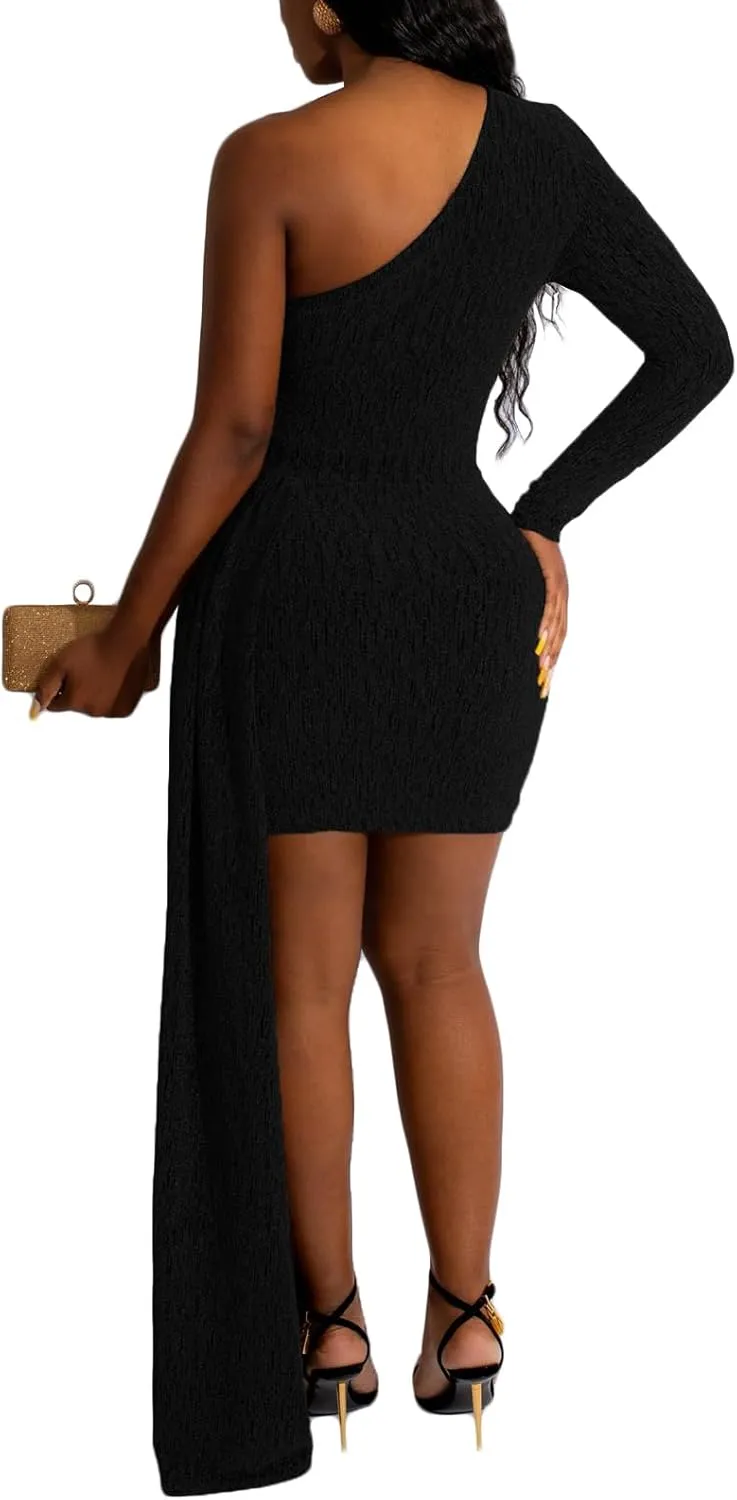 HugeNice Women's Sexy Deep V Neck Bodycon Mini Dresses Casual Long Sleeve Wrap Club Cocktail Party Short Dress