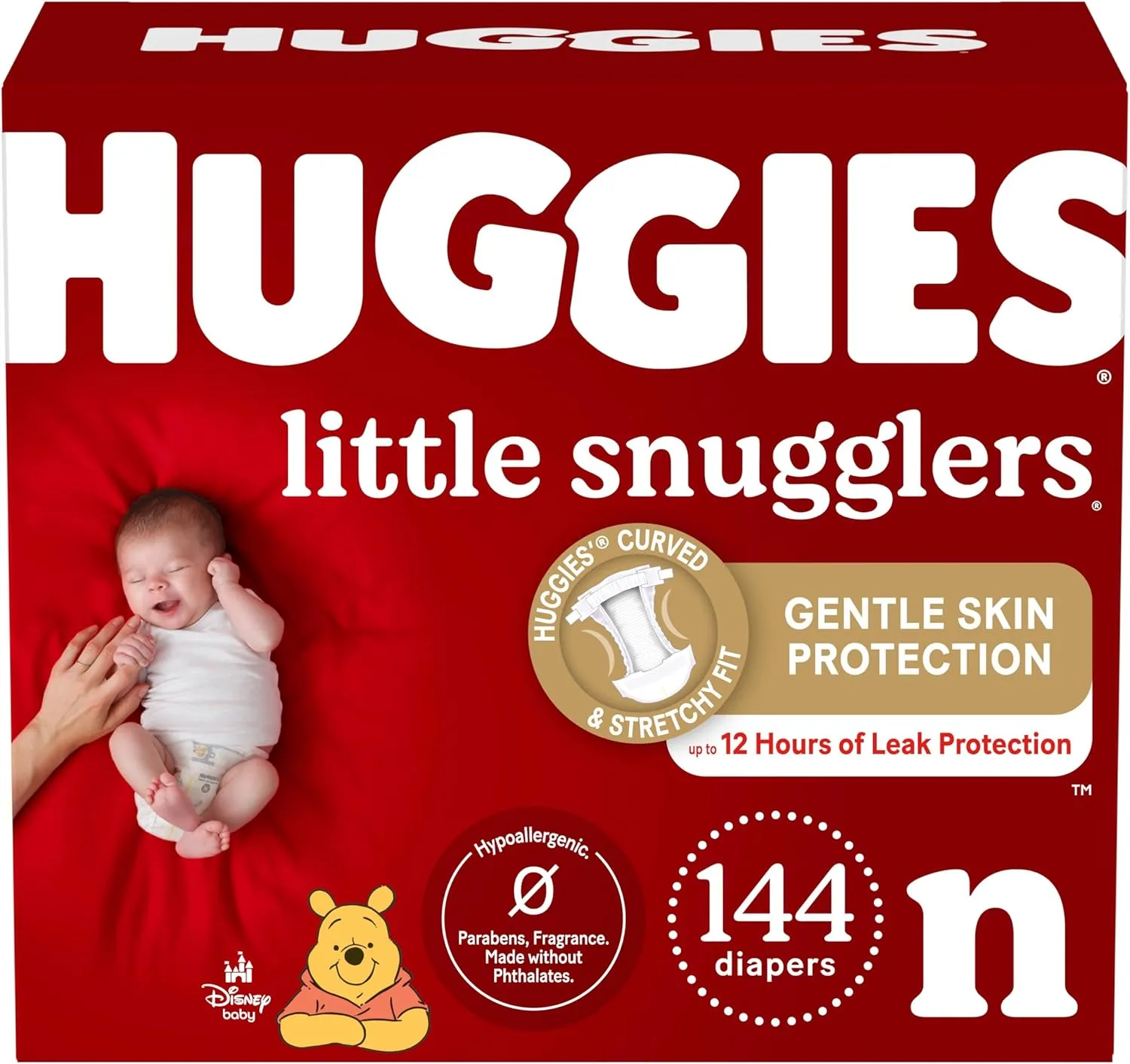 Huggies Newborn Diapers, Little Snugglers Newborn Diapers, Size Newborn (up to 10 lbs), 144 Count, White