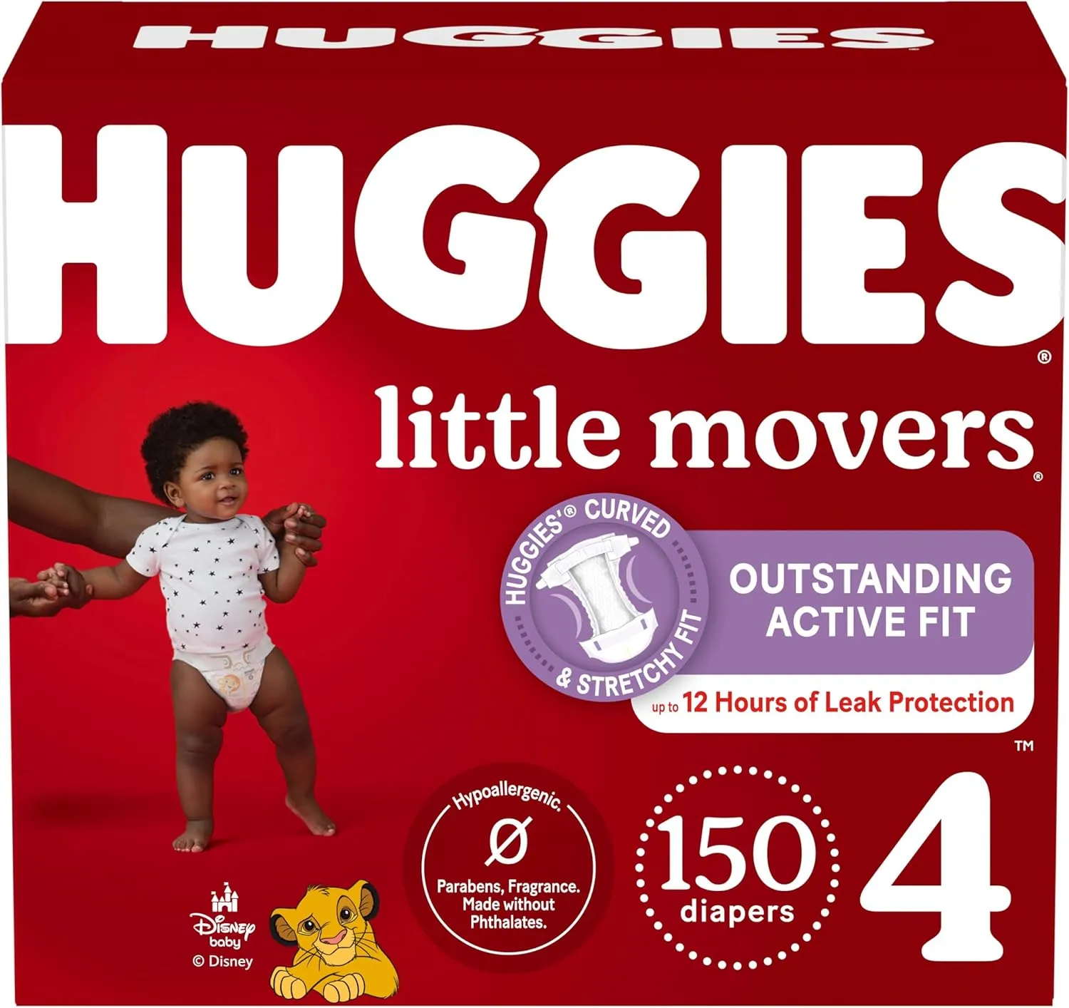 Huggies Size 4 Diapers, Little Movers Baby Diapers, Size 4 (22-37 lbs), 150 Count, Packaging May Vary